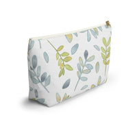 Watercolor Tossed Leaves Accessory Pouch w T-bottom in Aqua